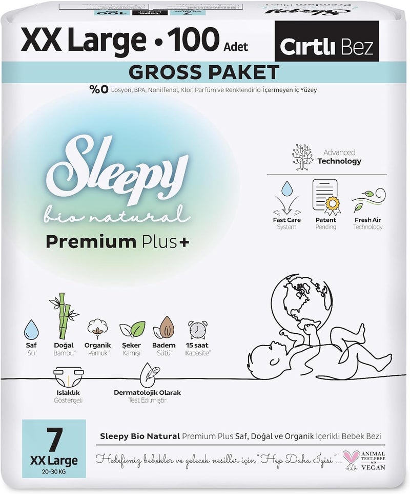 Sleepy Bio Natural Premium Size 7 Diapers - 100 Count - Hypoallergenic, Water Based, Vegan, 100% Leakproof - Image 1